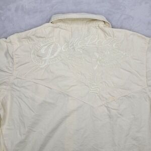 Pelle Pelle Shirt Men XXL Beige Button Up Dress Embroidered Stitch 90s Rap Adult
